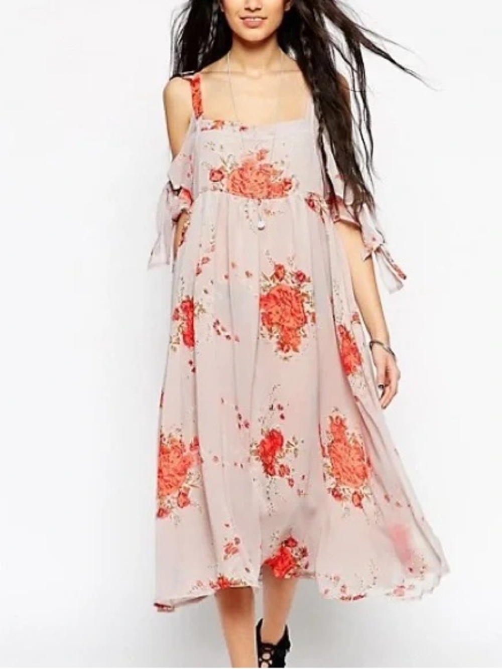Free People Gray/Lilac flowy dress with floral pattern Size X-Small